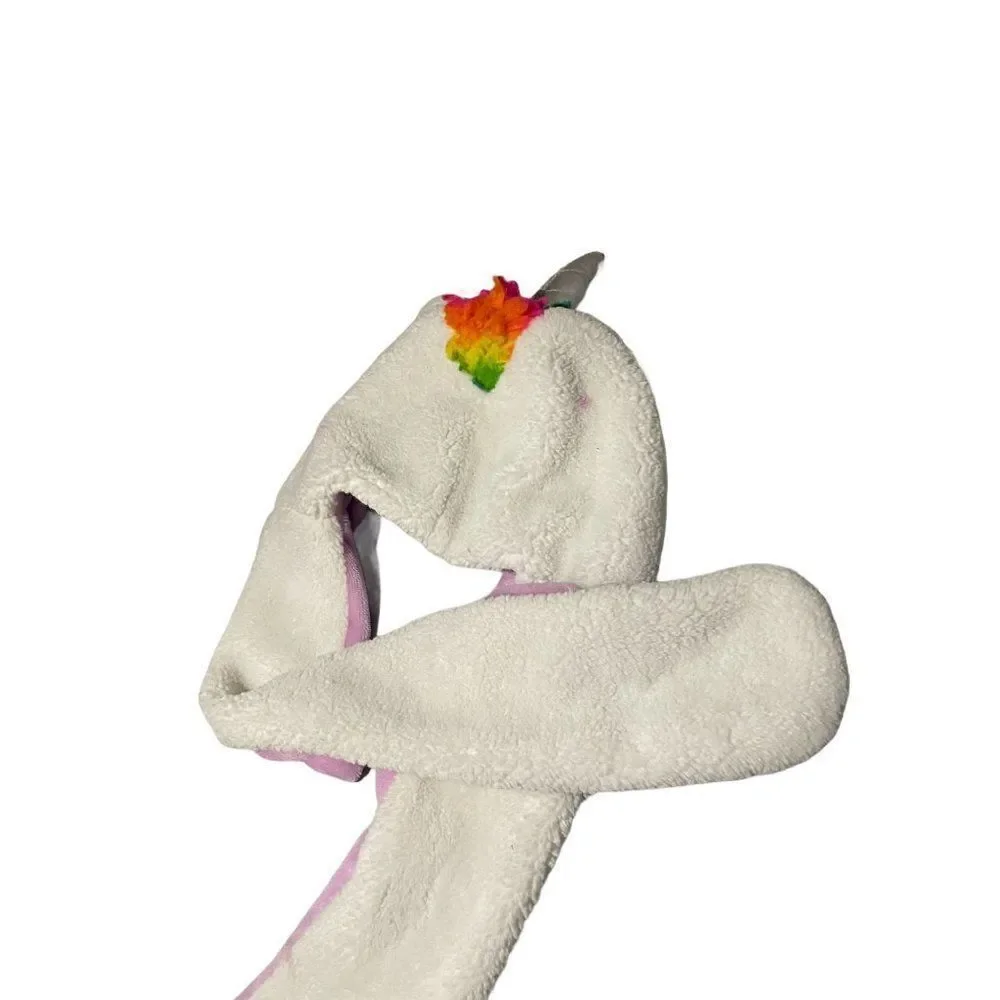Rainbow Girls Purple White Unicorn Trapper Hat and Mitten Set All In One Size S